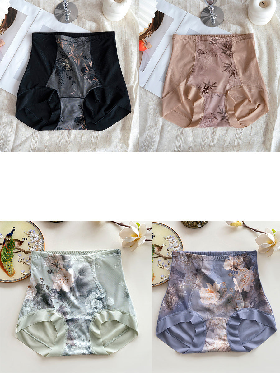4 Pieces Women Artsy Flower High Waist Underwear