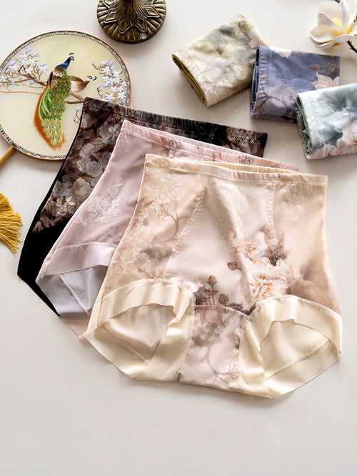 4 Pieces Women Artsy Flower High Waist Underwear