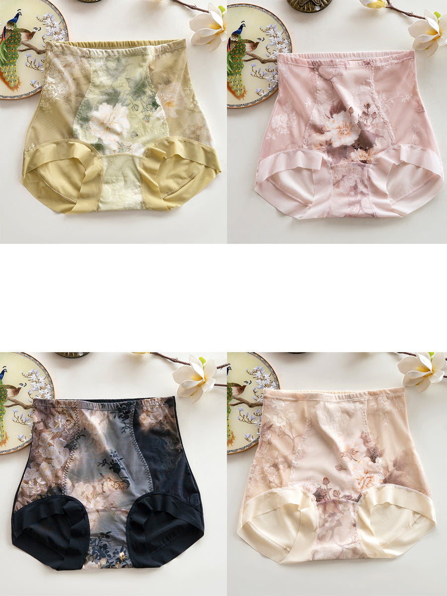 4 Pieces Women Artsy Flower High Waist Underwear