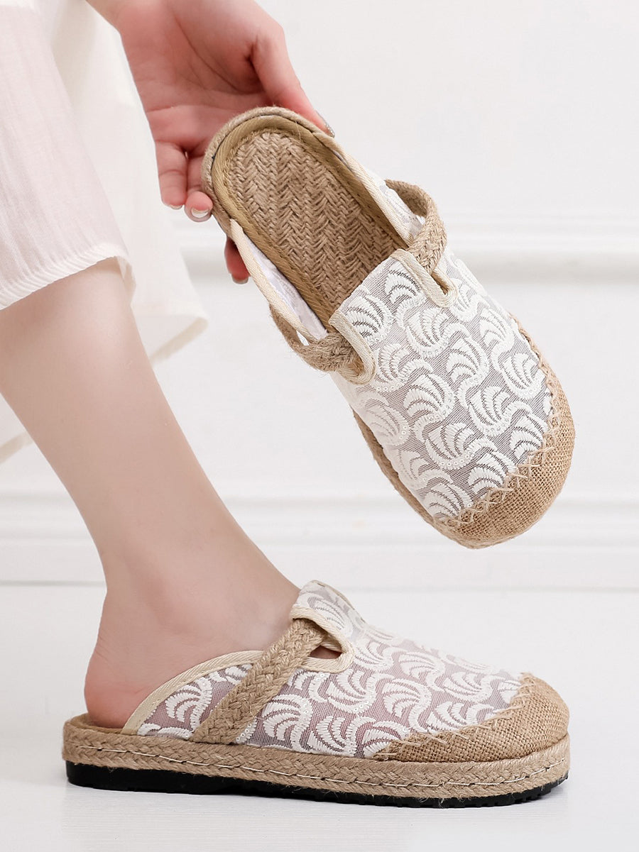 Women Summer Embroidery Linen Slippers