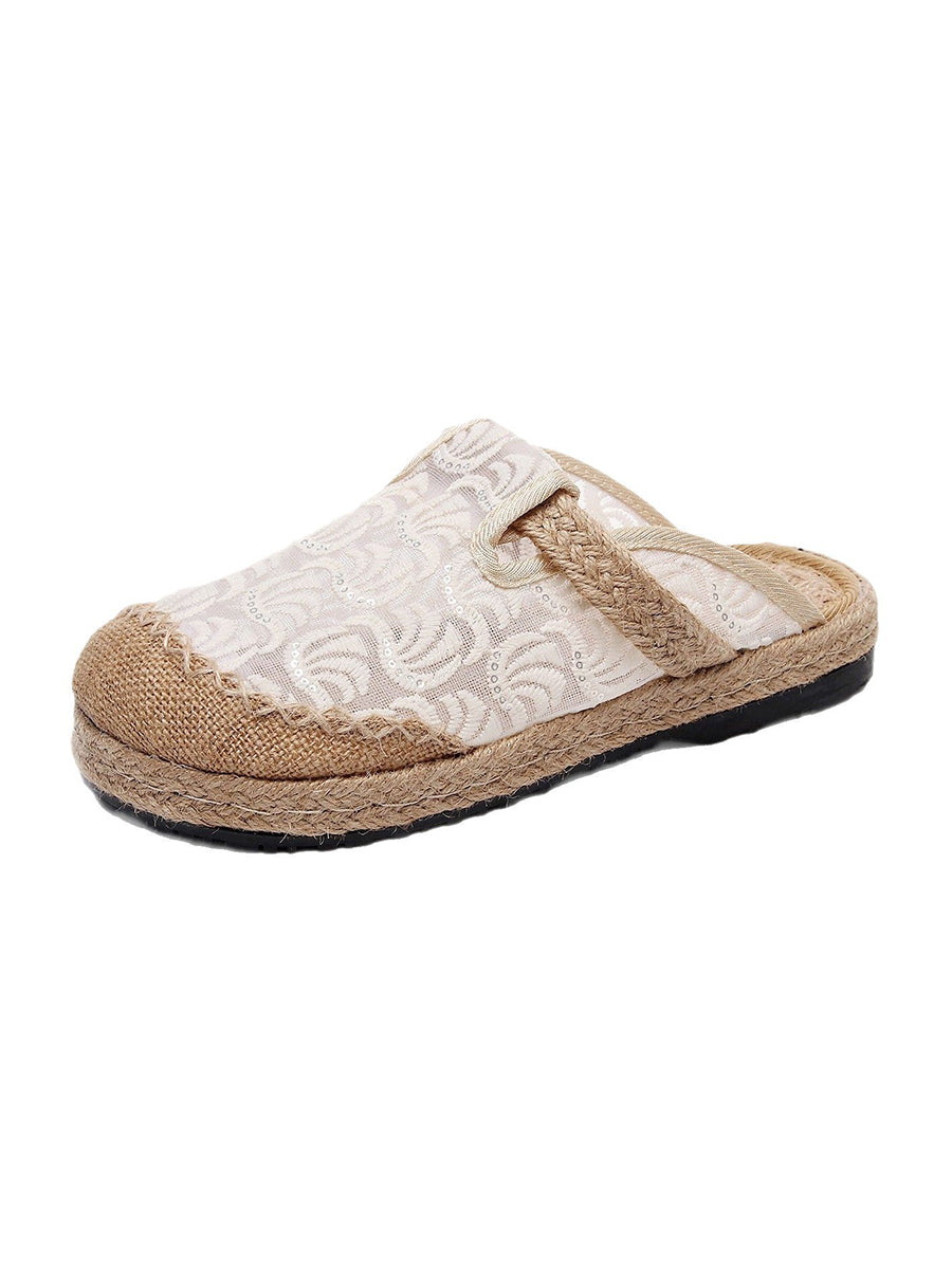 Women Summer Embroidery Linen Slippers