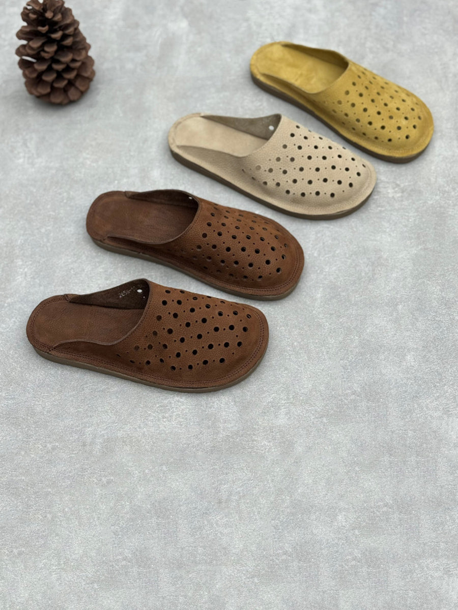 Women Summer Casual Hole Genuine Leather Slippers
