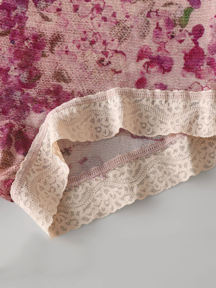 Women Artsy Flower Silk Underwear