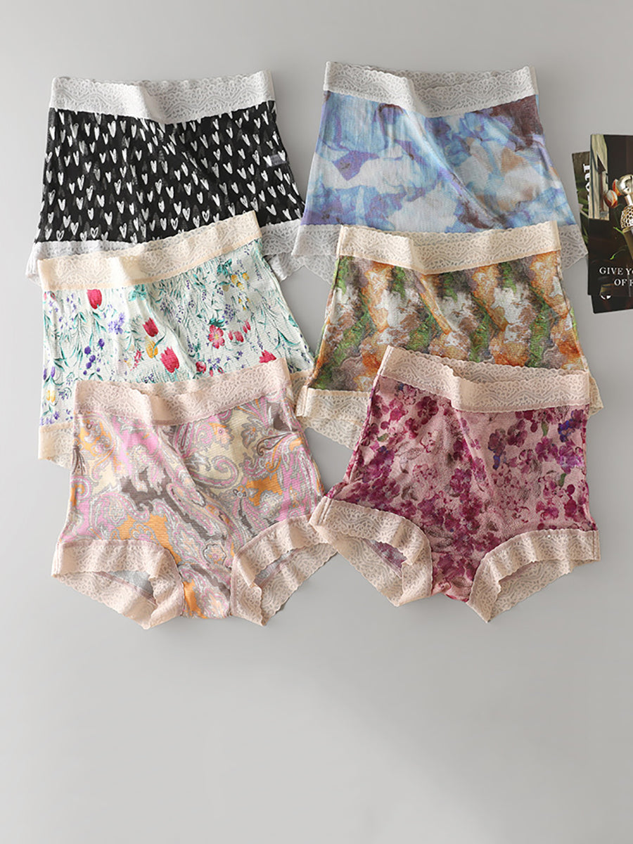 Women Artsy Flower Silk Underwear