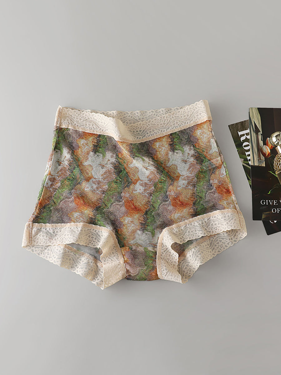 Women Artsy Flower Silk Underwear