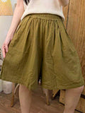 Plus Size Women Summer Casual Pure Color Cotton Fifth Pants