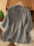 Plus Size Women Summer Retro Lattice Stand Collar Blouse