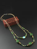 Women Vintage Dual-layer Green Ceramic Beads Necklace