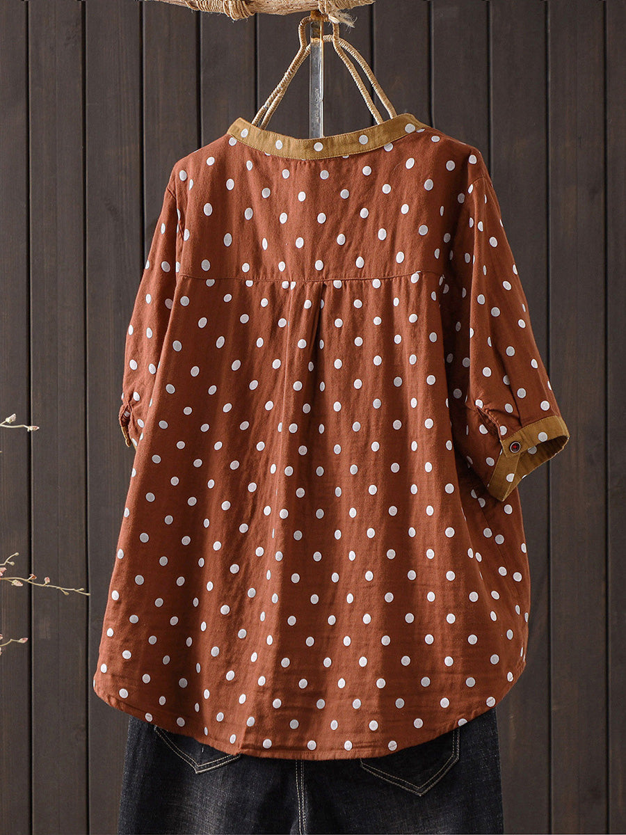 Plus Size Women Summer Artsy Dot Cotton Blouse