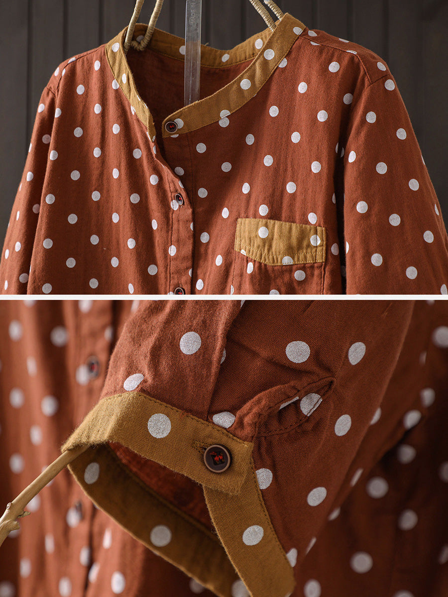Plus Size Women Summer Artsy Dot Cotton Blouse