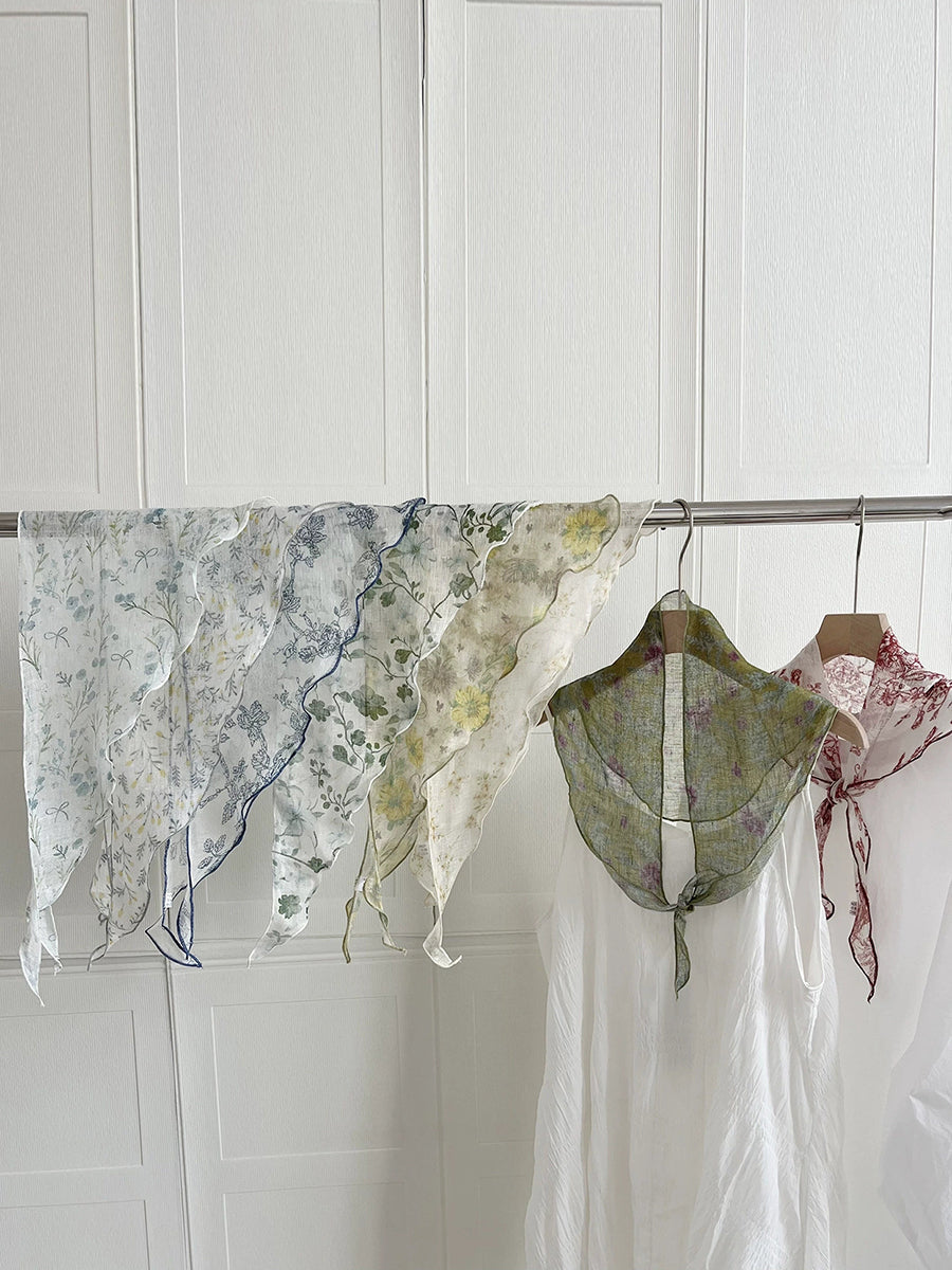 Women Summer Artsy Flower Triangle Scarf