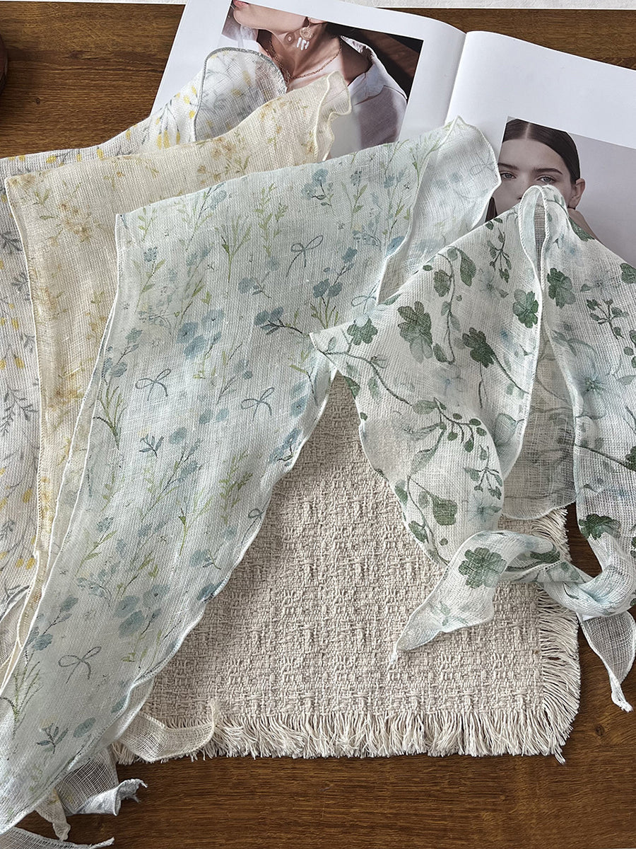 Women Summer Artsy Flower Triangle Scarf