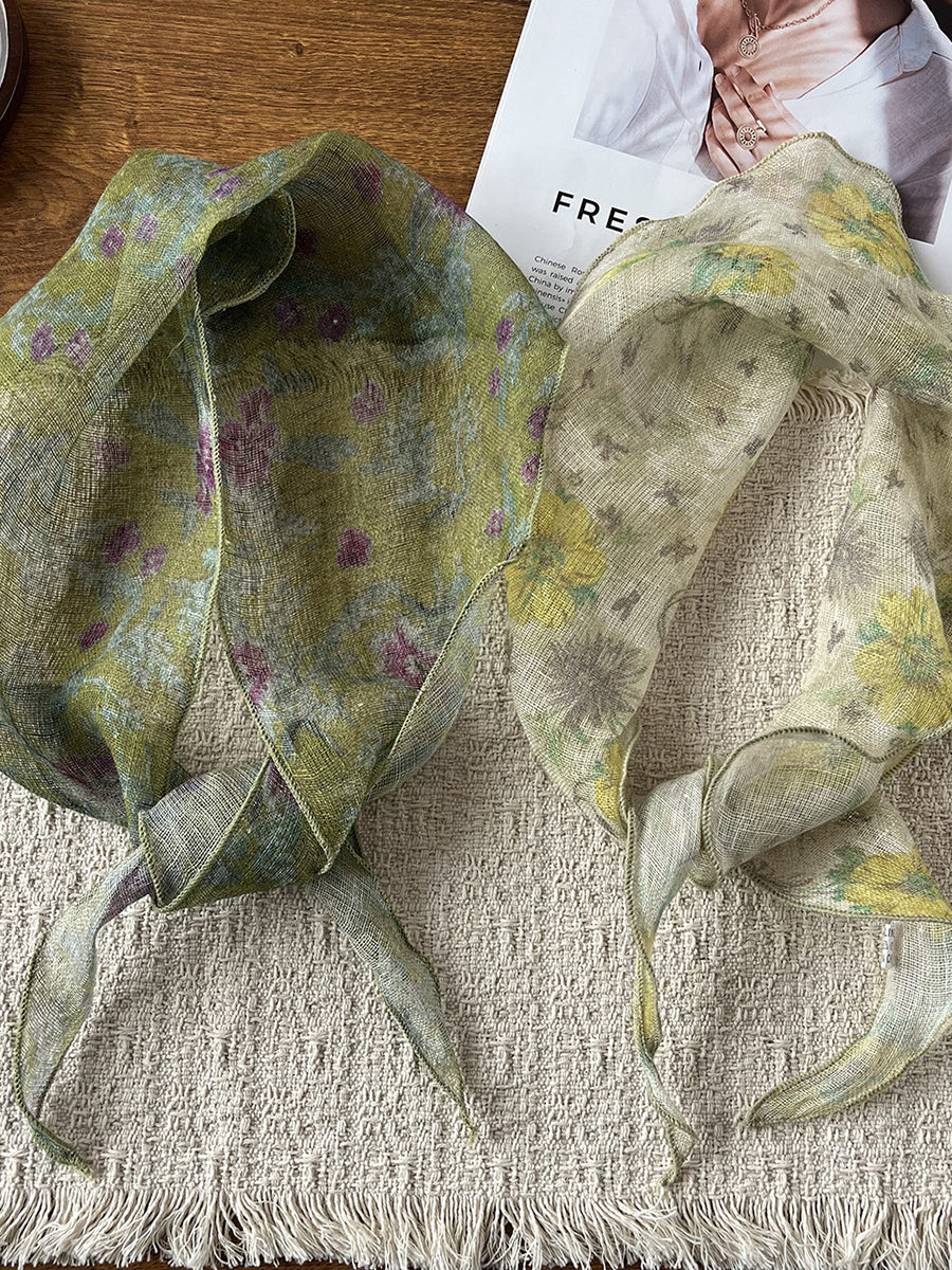 Women Summer Artsy Flower Triangle Scarf