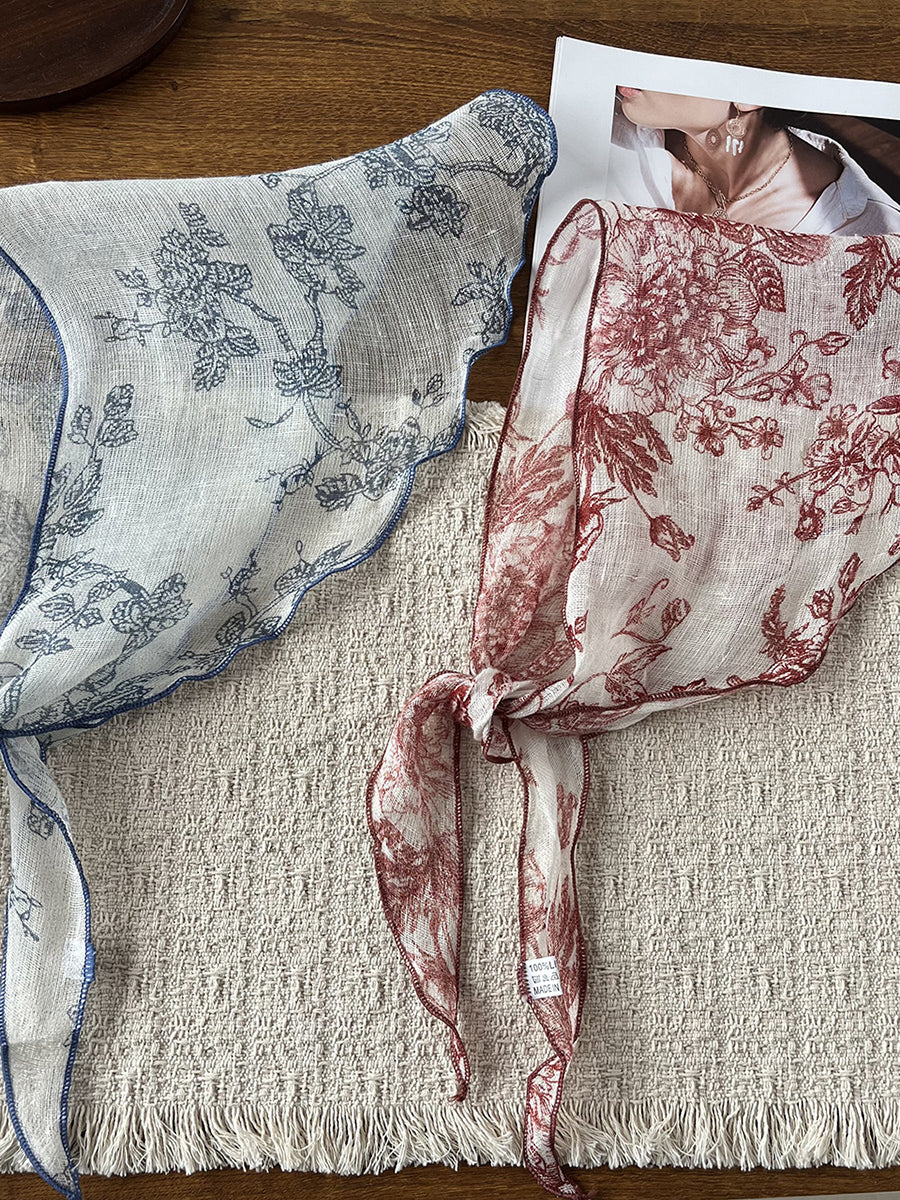 Women Summer Artsy Flower Triangle Scarf