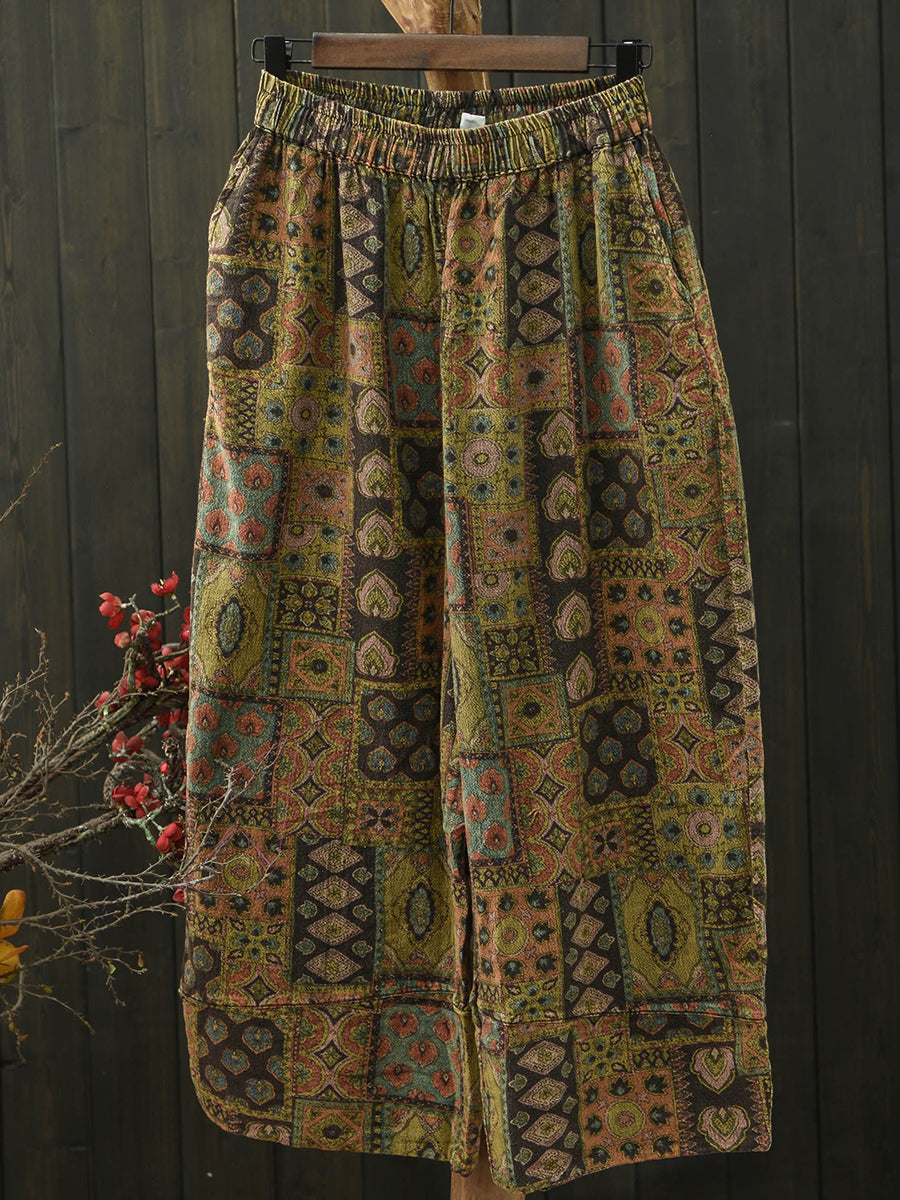 Plus Size Women Summer Retro Patchwork Cotton Harem Pants