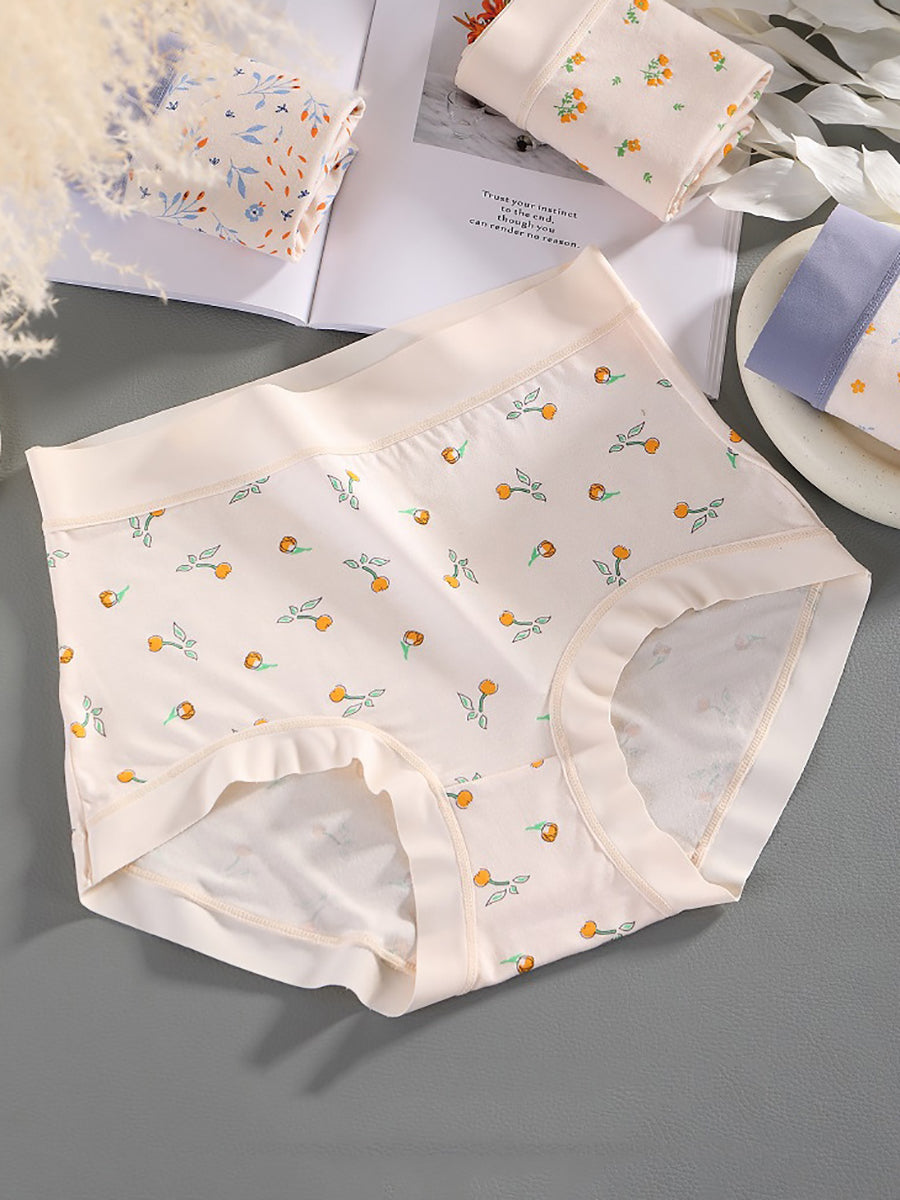 4 Pieces Women Artsy Floral High Waist Underwear