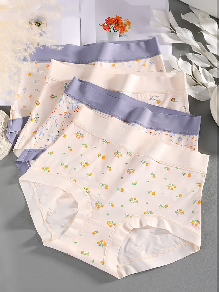 4 Pieces Women Artsy Floral High Waist Underwear