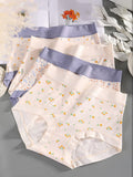 4 Pieces Women Artsy Floral High Waist Underwear