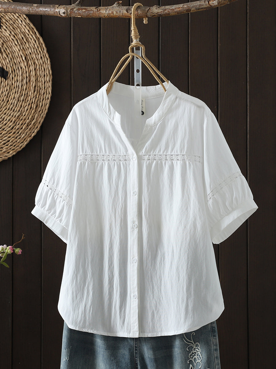 Plus Size Women Summer Artsy Lace V-Neck Blouse