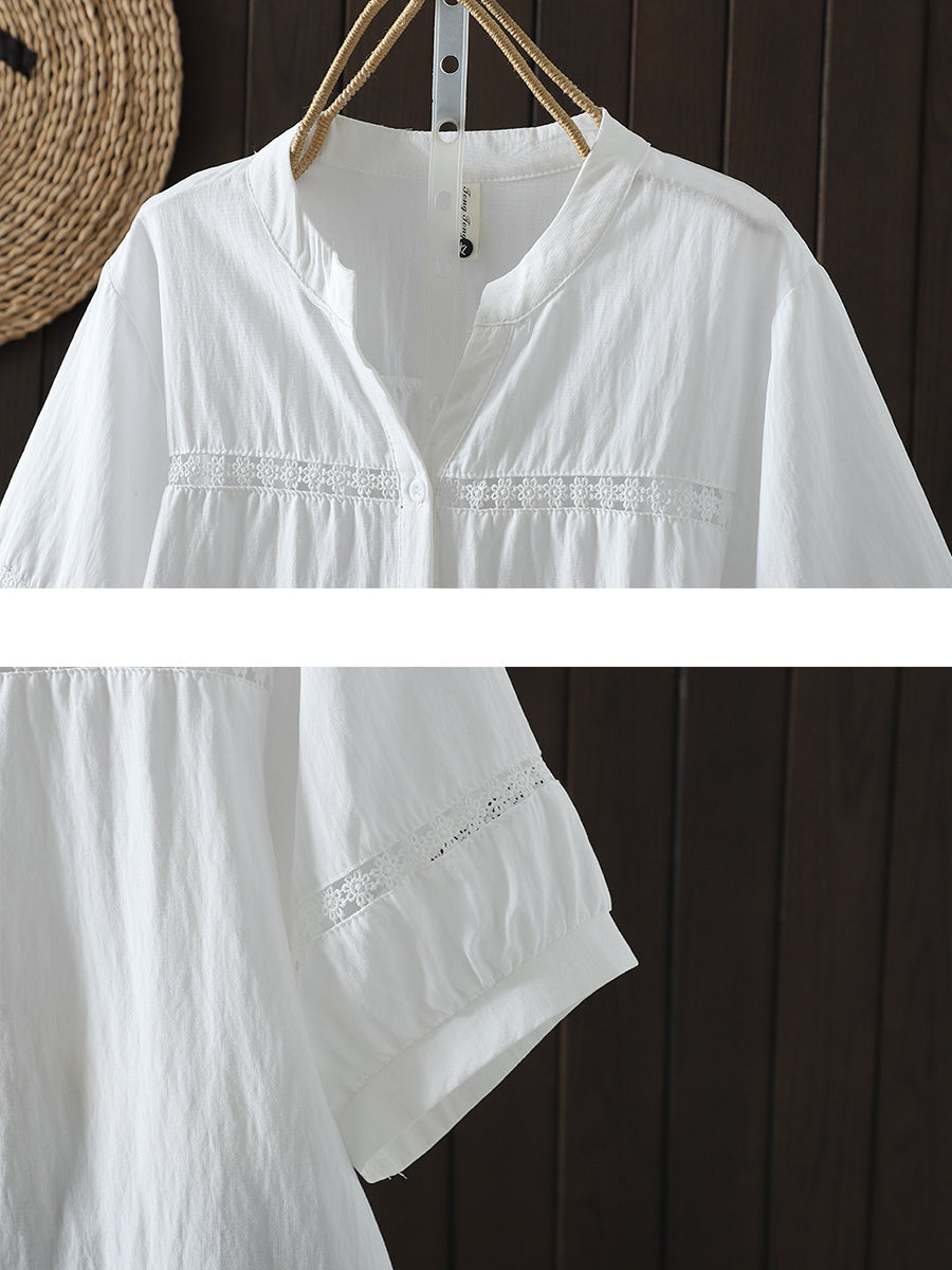 Plus Size Women Summer Artsy Lace V-Neck Blouse