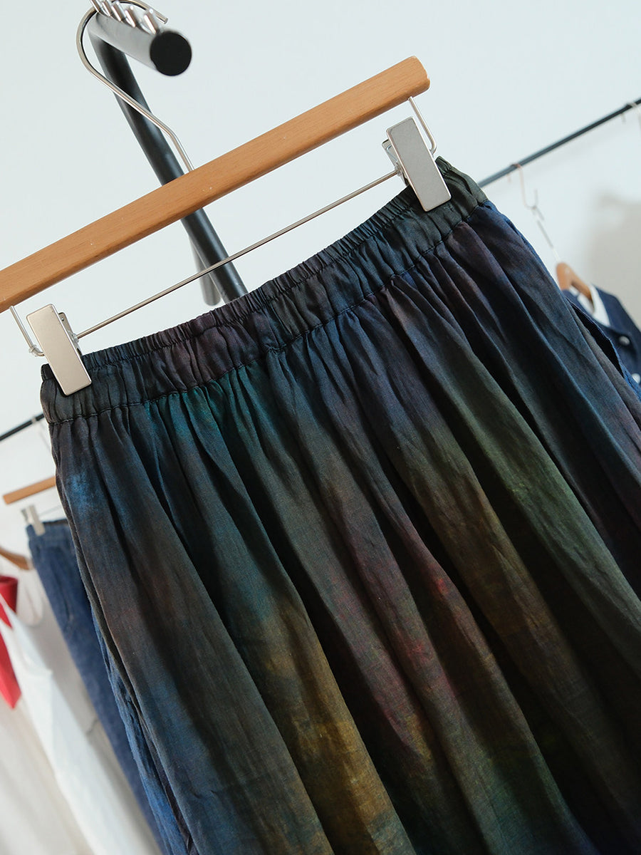 Plus Size Women Summer Artsy Tie-dye Ramie Skirt