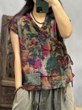 Plus Size Women Summer Ethnic Flower Strap V-Neck Tank