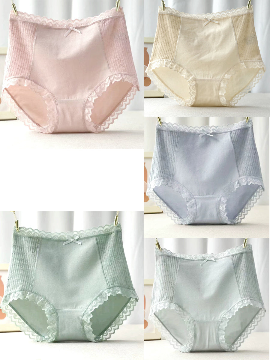 5 Pieces Women Artsy Pure Color Lace High Waist Underwear