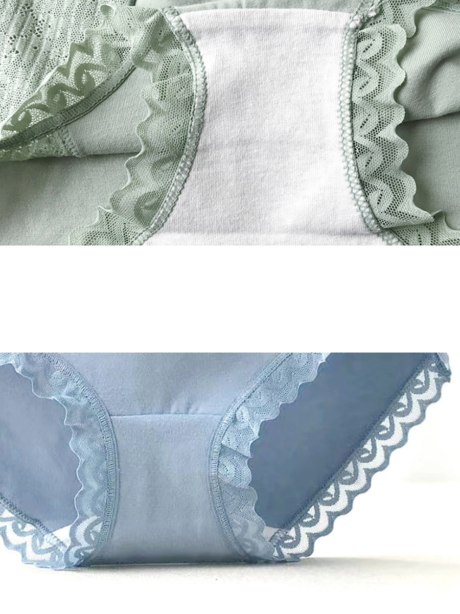 5 Pieces Women Artsy Pure Color Lace High Waist Underwear