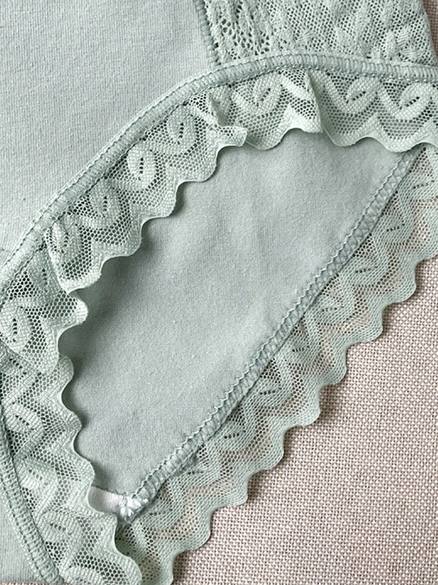 5 Pieces Women Artsy Pure Color Lace High Waist Underwear