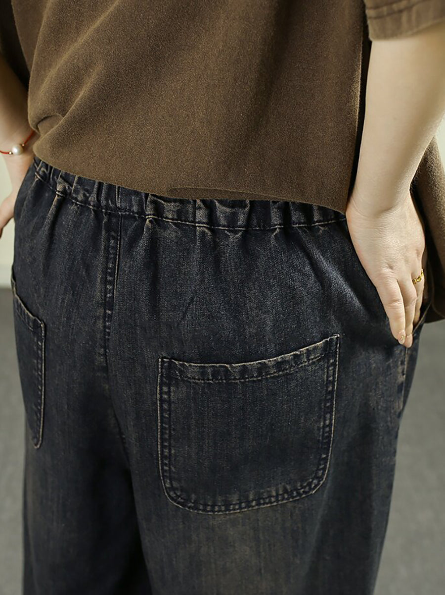 Women Summer Retro Embroidery Harem Jeans