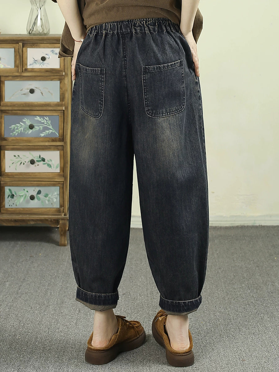 Women Summer Retro Embroidery Harem Jeans