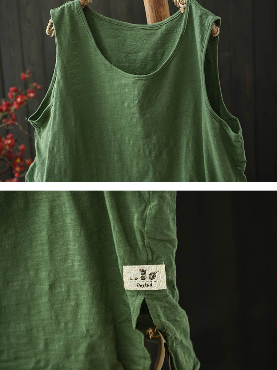 Plus Size Minimalist Solid Cotton Loose Women's Vest Top