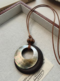 Vintage Round Wooden Boho Pendant Necklace