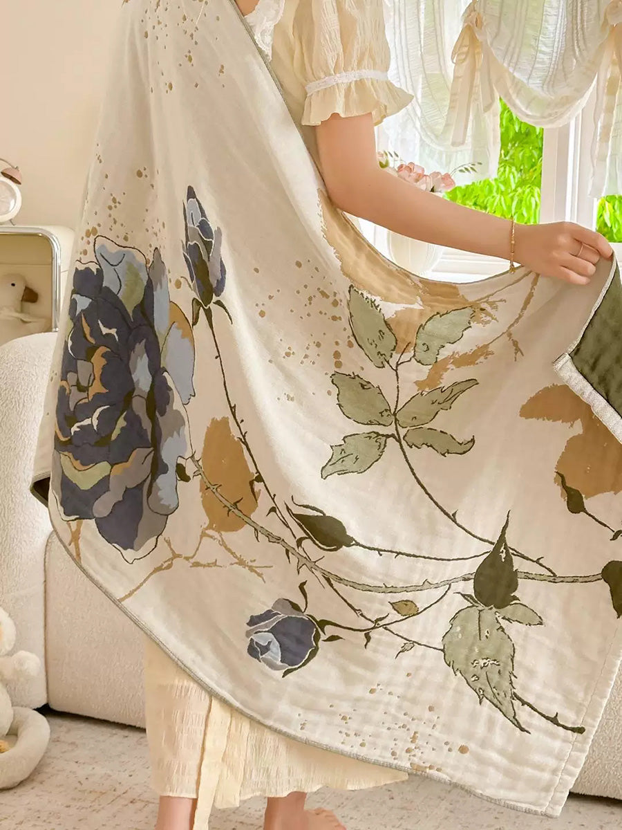 Floral Pure Cotton Gauze Bath Towel – Absorbent Lint-Free