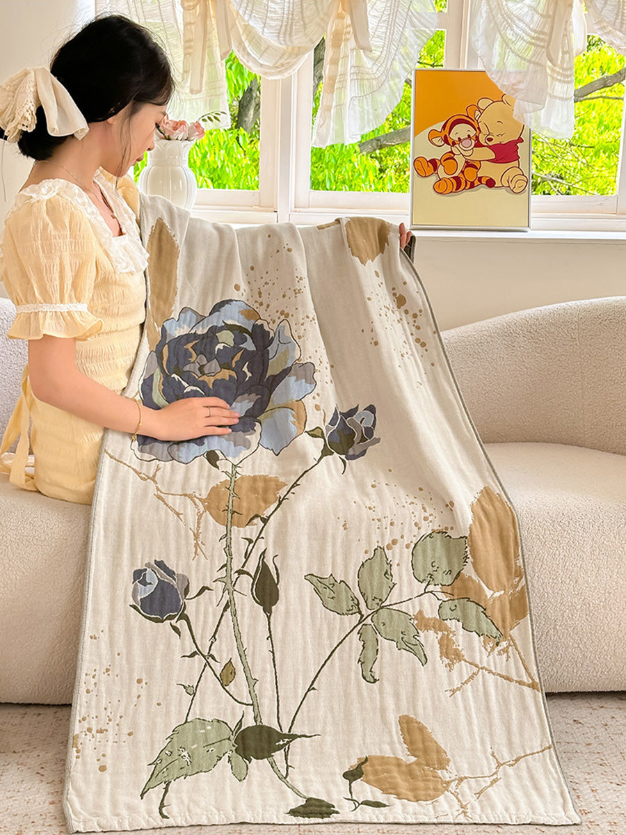 Floral Pure Cotton Gauze Bath Towel – Absorbent Lint-Free