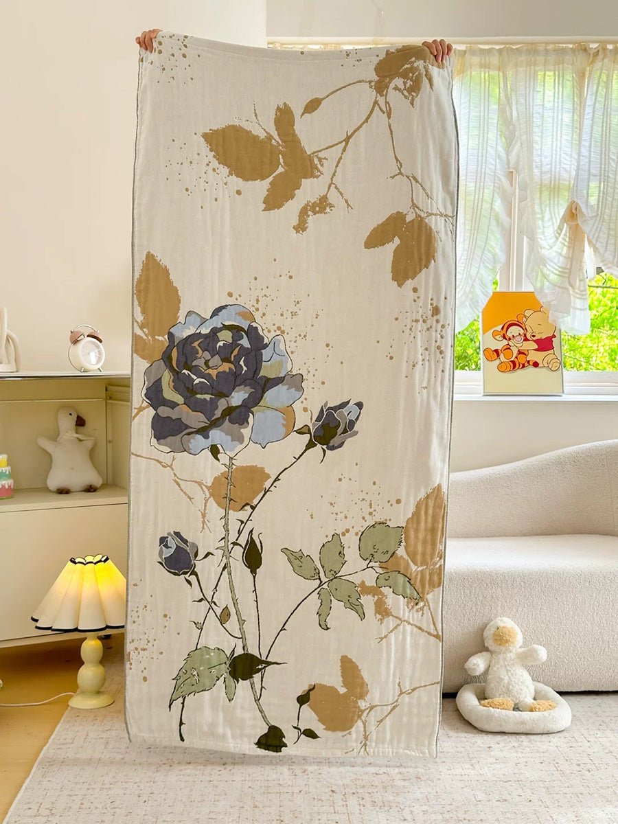 Floral Pure Cotton Gauze Bath Towel – Absorbent Lint-Free