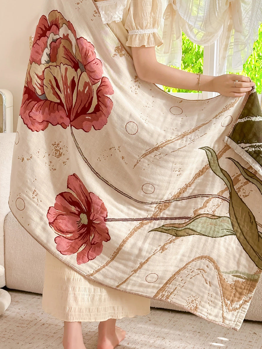 Floral Pure Cotton Gauze Bath Towel – Absorbent Lint-Free