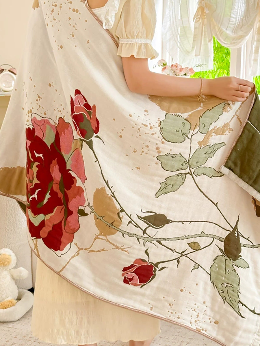 Floral Pure Cotton Gauze Bath Towel – Absorbent Lint-Free