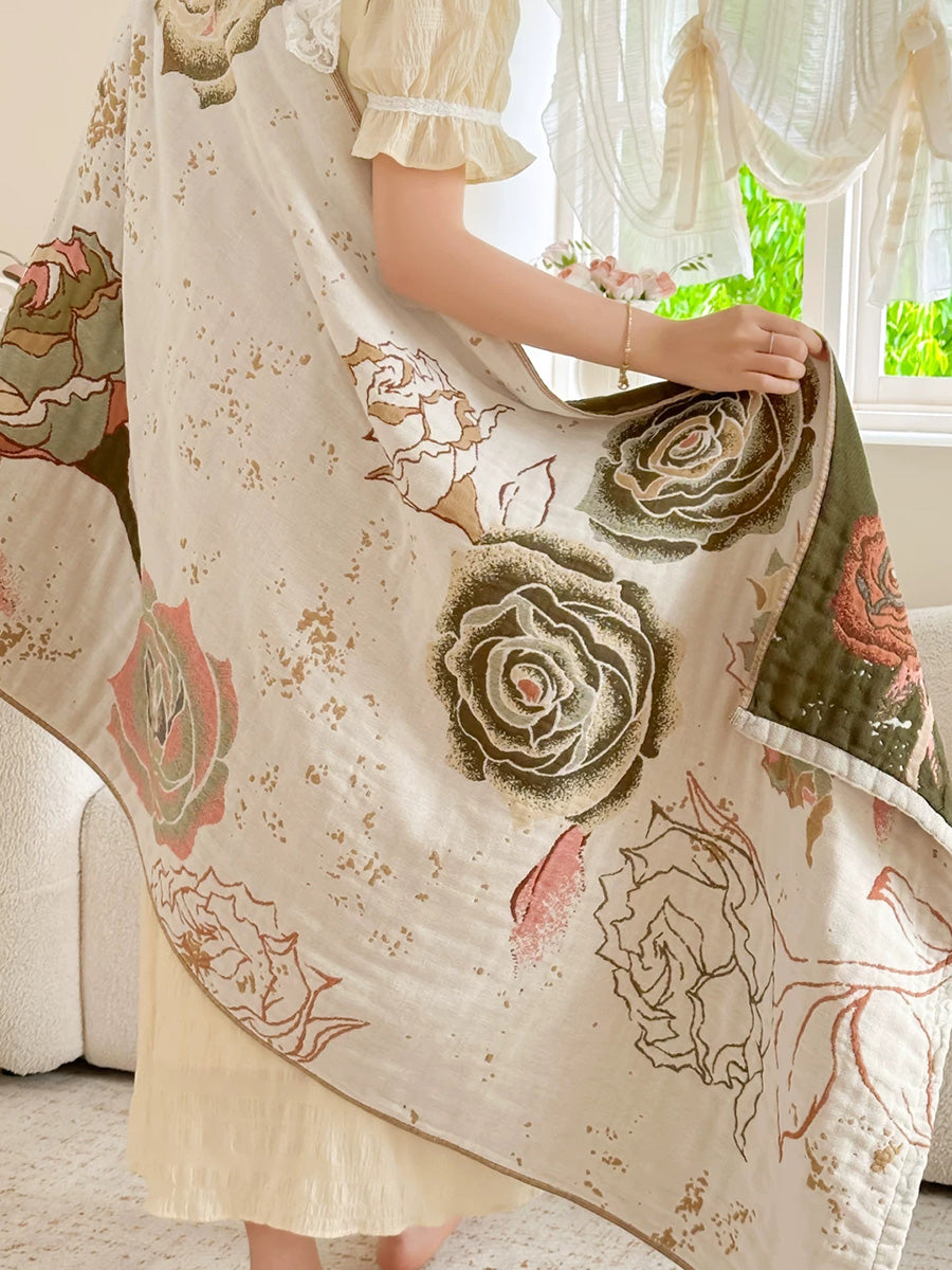 Floral Pure Cotton Gauze Bath Towel – Absorbent Lint-Free