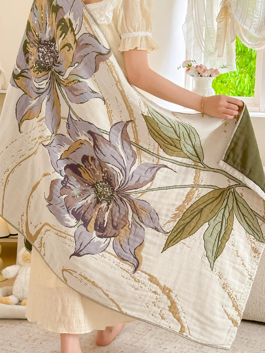 Floral Pure Cotton Gauze Bath Towel – Absorbent Lint-Free