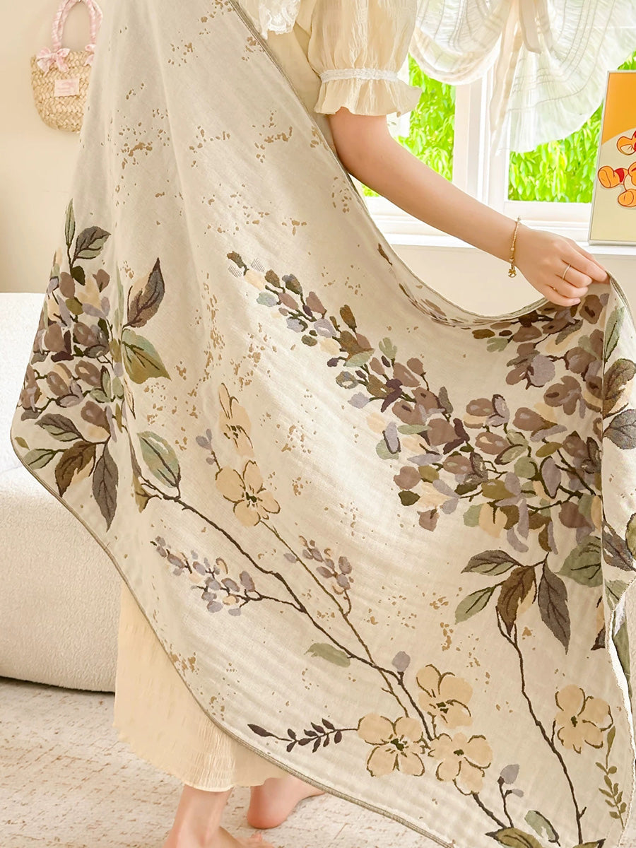 Floral Pure Cotton Gauze Bath Towel – Absorbent Lint-Free