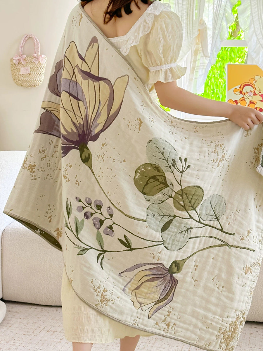 Floral Pure Cotton Gauze Bath Towel – Absorbent Lint-Free