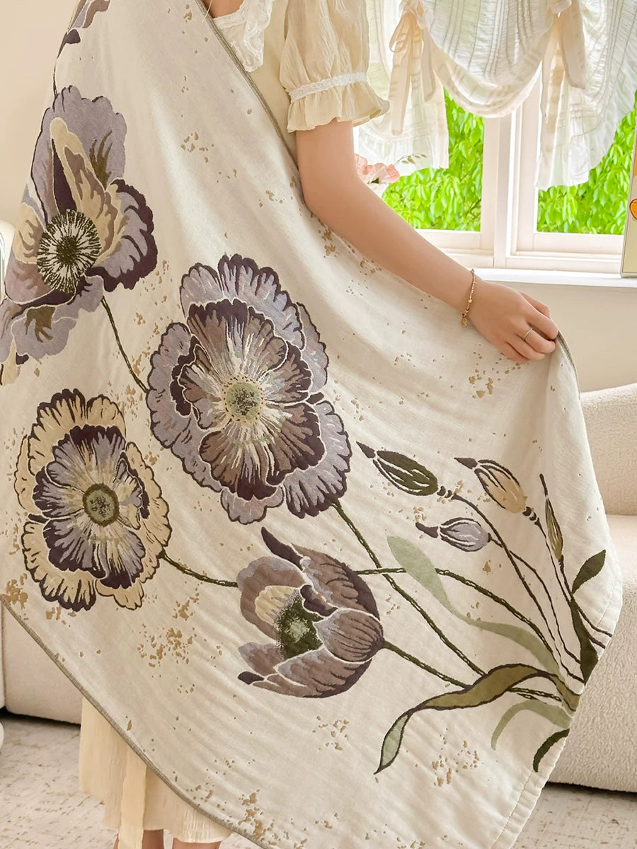 Floral Pure Cotton Gauze Bath Towel – Absorbent Lint-Free
