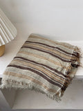 Women Retro Artistic Stripe Small Fringed Shawl Scarf