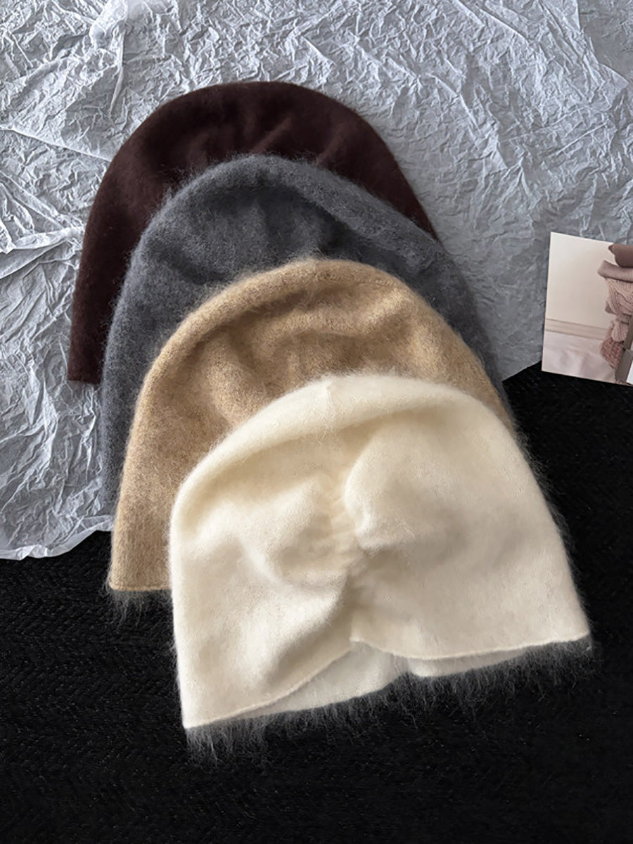Women Minimalist Solid Fuzzy Knit Slouchy Versatile Beanie