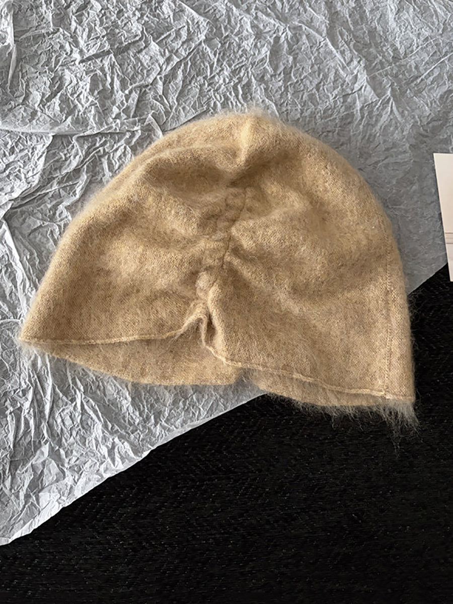 Women Minimalist Solid Fuzzy Knit Slouchy Versatile Beanie