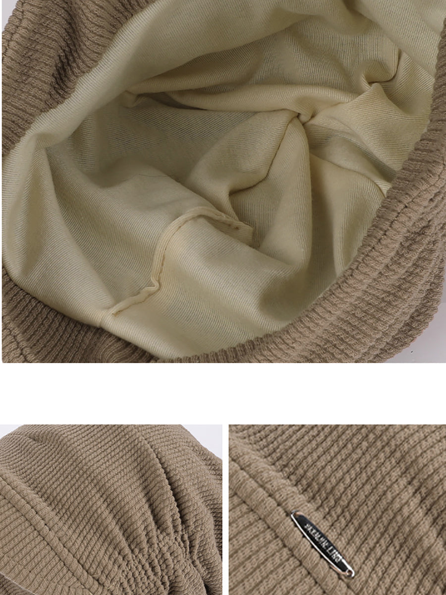 Women Fall Winter Warm Corduroy Pleated Slouchy Beanie