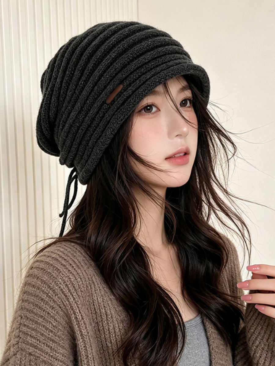 Women Fall Winter Drawstring Knit Slouchy Beanie