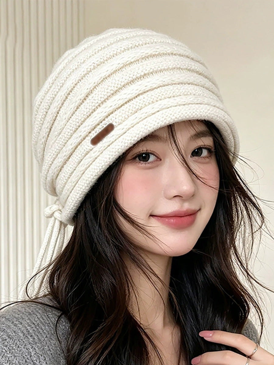 Women Fall Winter Drawstring Knit Slouchy Beanie