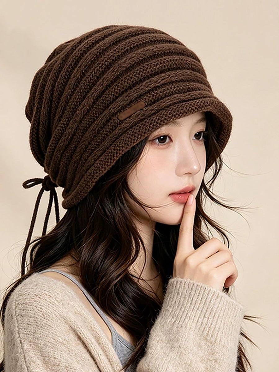Women Fall Winter Drawstring Knit Slouchy Beanie